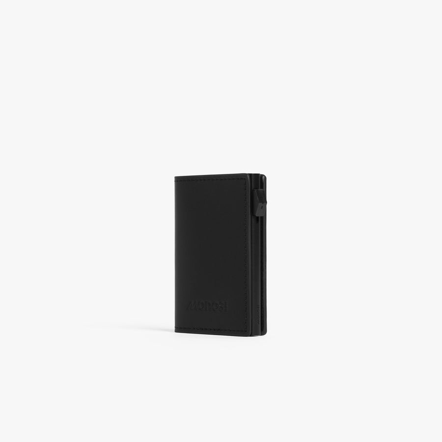 Carbon Black / Black | Angled view of Slim Wallet Pro in Carbon Black / Black