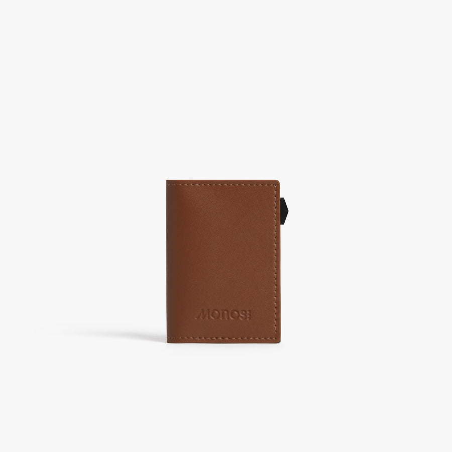 Mahogany / Black | Front view of Slim Wallet Pro in Mahogany / Black